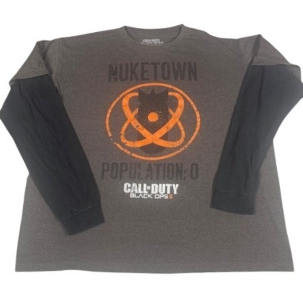 Call of Duty T-Shirt Mens 2XL Black Ops II Nuketown Layered Long Sleeve Grey